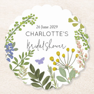 Evergreen Summer Garden Bridal Shower  Paper Coaster