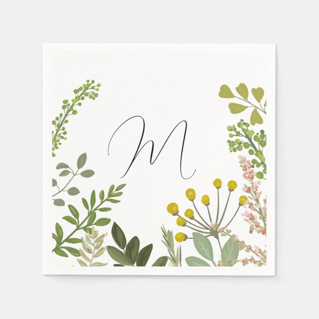 Evergreen Summer Garden Party Custom Initial  Napkin (Front)