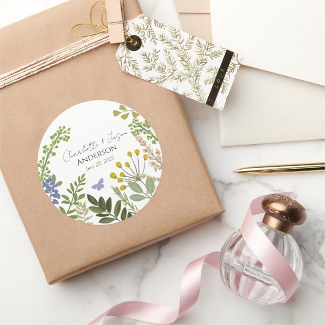 Evergreen Summer Garden Wedding  Classic Round Sticker (Gifting)