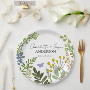 Evergreen Summer Garden Wedding Paper Plate