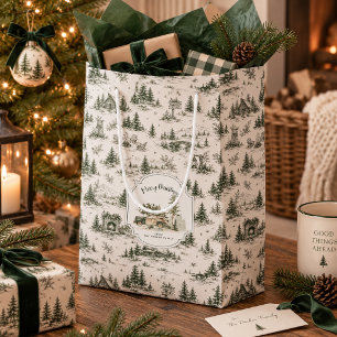 Evergreen Toile Merry Christmas Family Medium Gift Bag