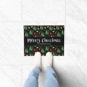 Evergreen Tree and Gifts Pattern Merry Christmas Doormat