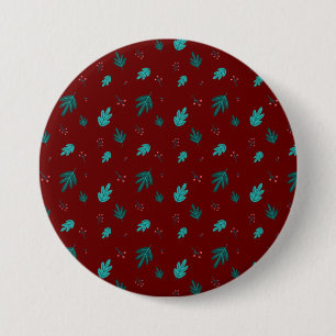 Evergreen Tree Leaves & Red Holly Berries 7.5 Cm Round Badge