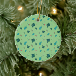 Evergreen Tree Leaves & Red Holly Berries Ceramic Tree Decoration