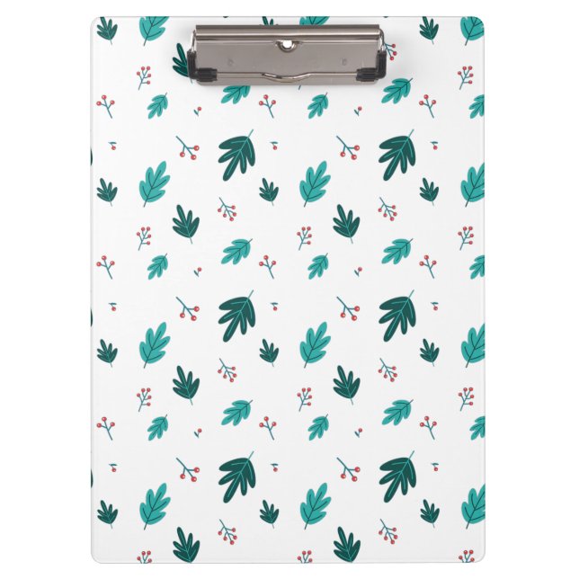 Evergreen Tree Leaves & Red Holly Berries Clipboard (Front)