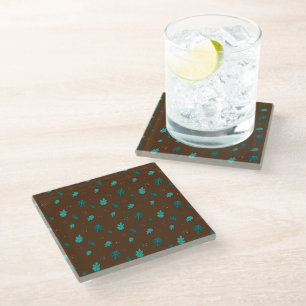Evergreen Tree Leaves & Red Holly Berries Glass Coaster