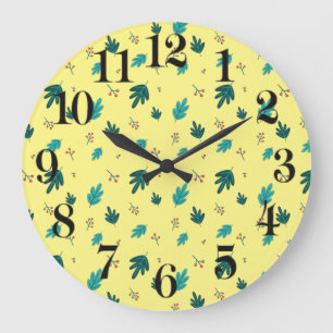 Evergreen Tree Leaves & Red Holly Berries Large Clock