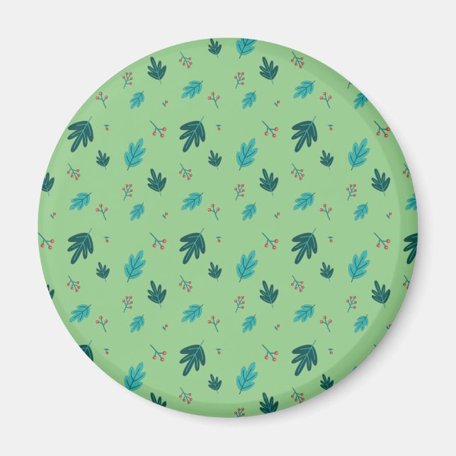 Evergreen Tree Leaves & Red Holly Berries Magnet (Front)