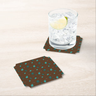 Evergreen Tree Leaves & Red Holly Berries Paper Coaster