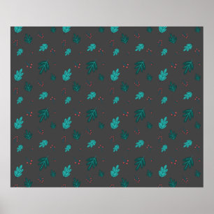 Evergreen Tree Leaves & Red Holly Berries Poster