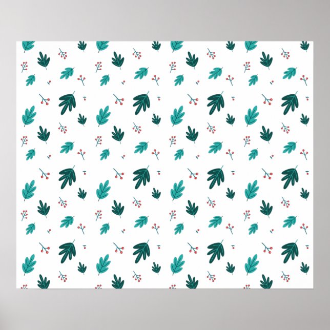 Evergreen Tree Leaves & Red Holly Berries Poster (Front)