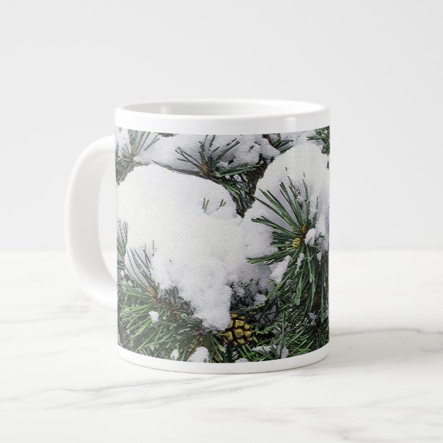 EVERGREEN TREE WITH SNOW-LADEN BOUGHS LARGE COFFEE MUG (Front Left)