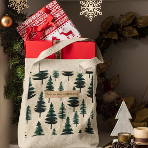 Evergreen Vintage Pine in Dark Green and Beige Tote Bag