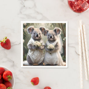 "Evergreen Vows: A Koala Wedding in White" Napkin