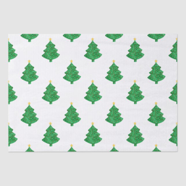Evergreen Watercolor Christmas Trees Tissue Paper (Front)