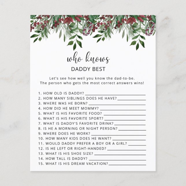 Evergreen Who knows daddy best game (Front)