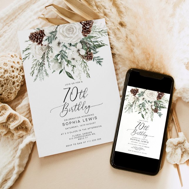 Evergreen winter 70th Birthday celebration Invitation (Creator Uploaded)