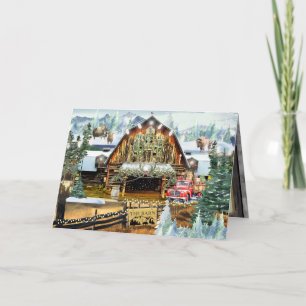 Evergreen Winter Barn Thank you Card 5"x7"