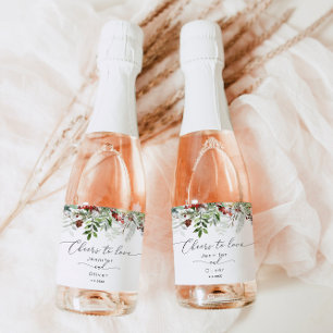 Evergreen winter elegant Cheers to Love wedding Sparkling Wine Label