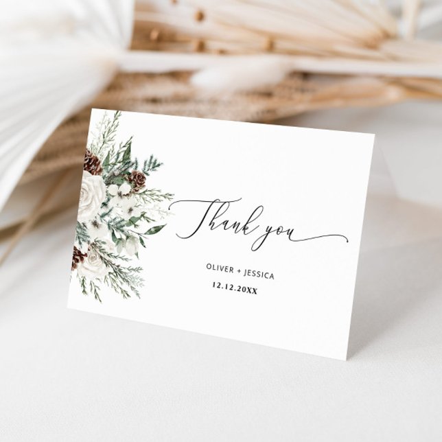 Evergreen winter elegant wedding thank you card (Creator Uploaded)