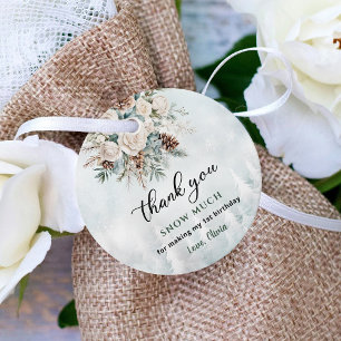 Evergreen Winter First Birthday Thank You Favour Tags
