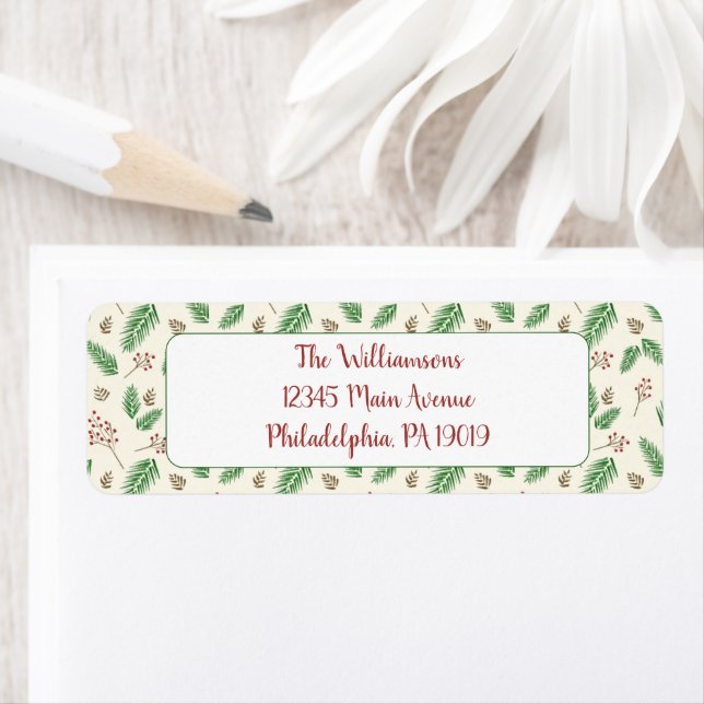 Evergreen Winter Floral Christmas Return Address (Insitu)