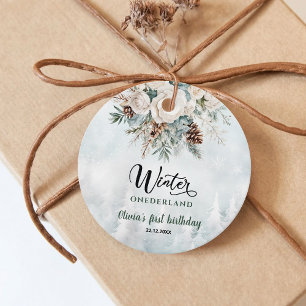 Evergreen Winter Onederland First Birthday Favour Tags