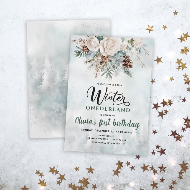 Evergreen Winter Onederland First Birthday Invitation (Creator Uploaded)
