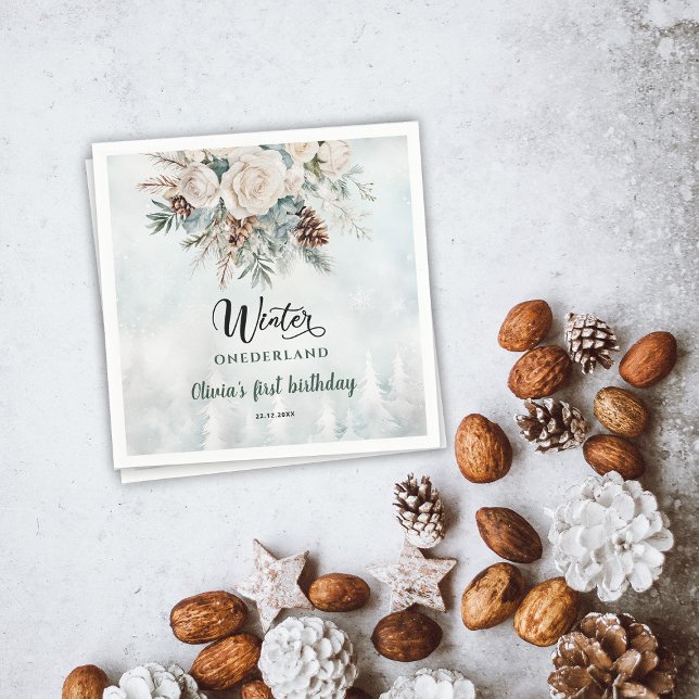 Evergreen Winter Onederland First Birthday Napkin (Creator Uploaded)