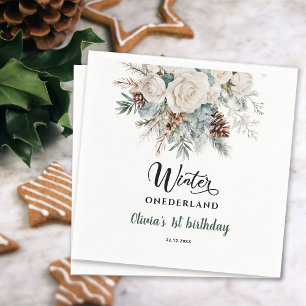 Evergreen Winter Onederland First Birthday Napkin