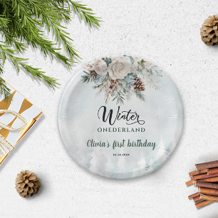 Evergreen Winter Onederland First Birthday Paper Plate