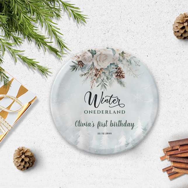 Evergreen Winter Onederland First Birthday Paper Plate (Creator Uploaded)