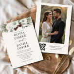 Evergreen Winter Photo QR Code Elegant Wedding Invitation<br><div class="desc">Blend timeless elegance with modern convenience using this evergreen winter wedding invitation. Featuring seasonal greenery, your custom photo, and a built-in QR code, this design is perfect for couples planning a rustic, woodland, or holiday wedding. Guests can easily scan the QR code to RSVP, access your wedding website, or view...</div>