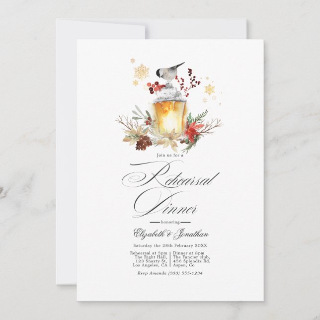 Evergreen Winter Pine Wedding Rehearsal Dinner Invitation (Front)