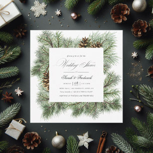 Evergreen Winter Pines Holiday Wedding Shower Invitation