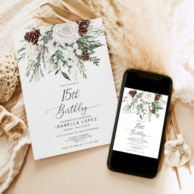 Evergreen winter Quinceanera 15th Birthday Invitation (Creator Uploaded)