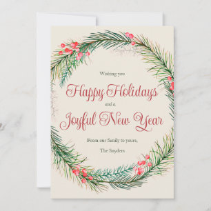 Evergreen Wreath Happy Holidays Card