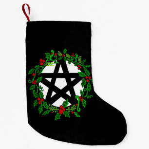 Evergreen Yule Pagan Pentacle Small Christmas Stocking