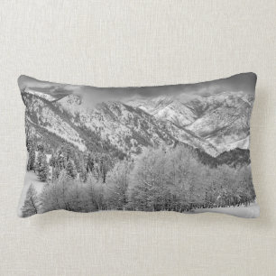Evergreens and Aspen trees in a snow storm Lumbar Cushion