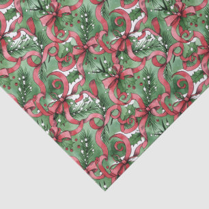 Evergreens Holly and Red Ribbons Tissue Paper