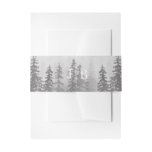 Evergreens in Forest Fog Mountain Monogram Grey Invitation Belly Band