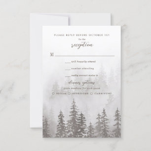 Evergreens in the Fog Forest in Gray Wedding RSVP Card