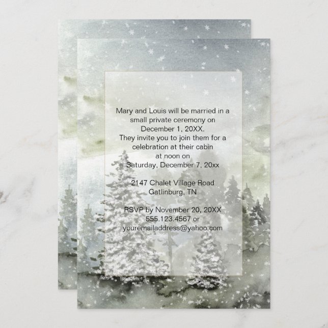 Evergreens Snow Mountains Reception Only Wedding Invitation (Front/Back)