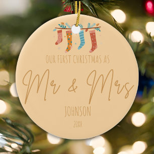 Everlasting Embrace - Mr. & Mrs. First Christmas Ceramic Tree Decoration