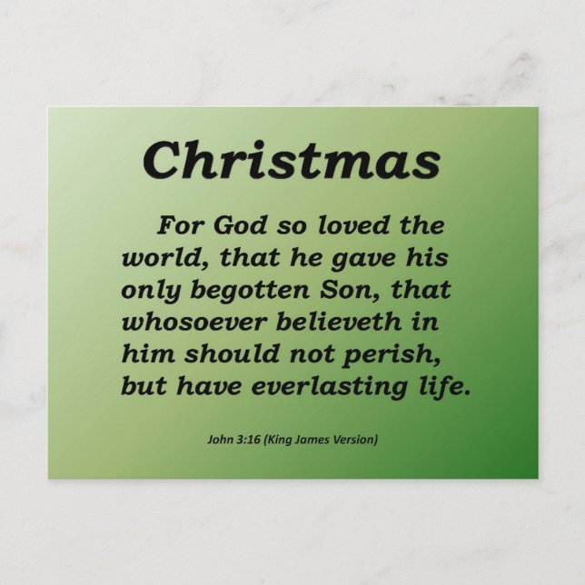 Everlasting Life Christmas John 3-16 Holiday Postcard (Front)