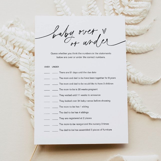 EVERLEIGH Baby Over Or Under Baby Shower Game Card (Creator Uploaded)