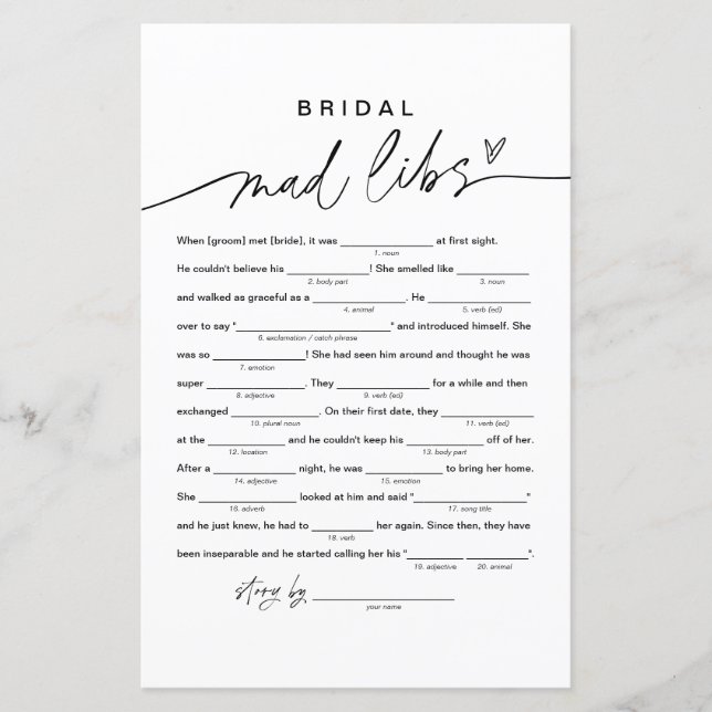 EVERLEIGH Bridal Shower Libs, Fill in the Blank (Front)
