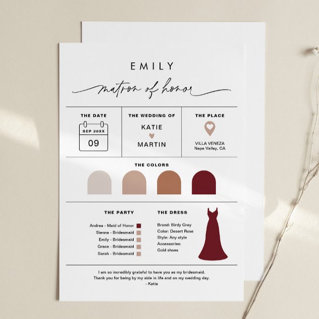 EVERLEIGH Matron of Honour Bridal Party Info Card (Creator Uploaded)