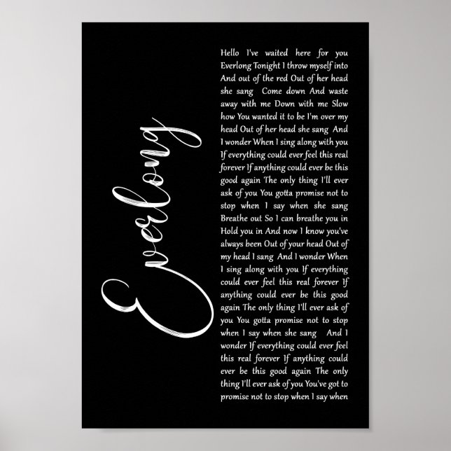Everlong Black Script Song Lyric Wall Art Print (Front)