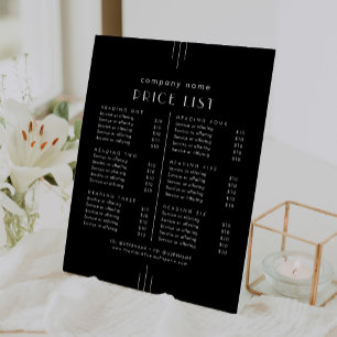 EVERLY Art Deco Black Business Services Price List Pedestal Sign